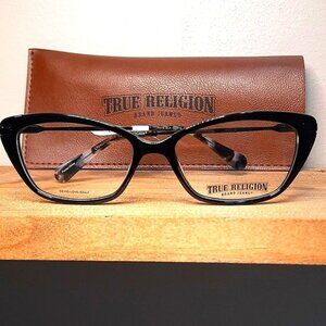 NEW Rx'able CAT EYE Eyeglass Frame & case, Black glasses TRUE RELIGION 52-16-140